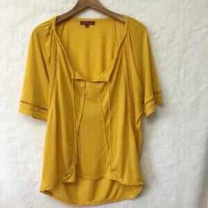 Anthropologie One September Yellow Embroidered Shirt